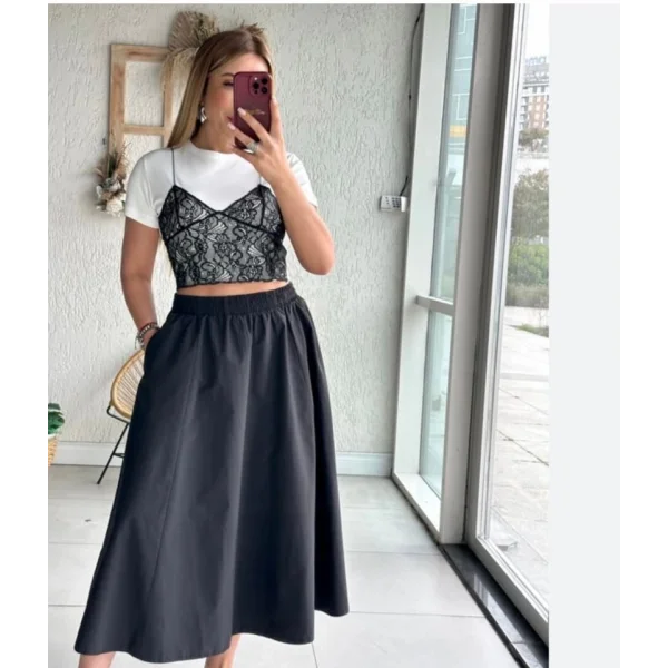 Elastik Belli Midi Etek