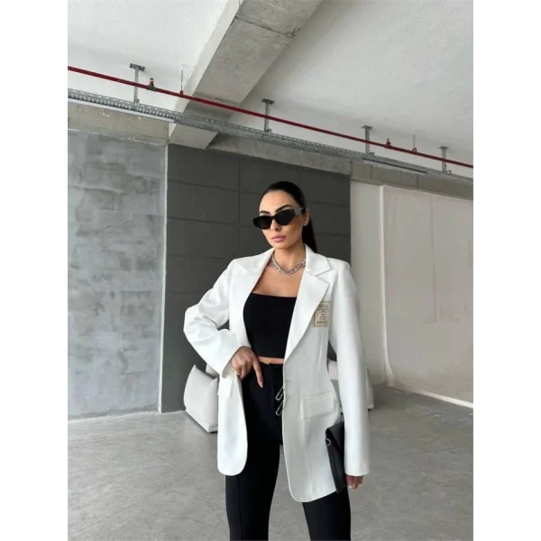 ELLO ETİKETLİ ÇENGELLİ İĞNE DETAYLI CEKET - Beyaz