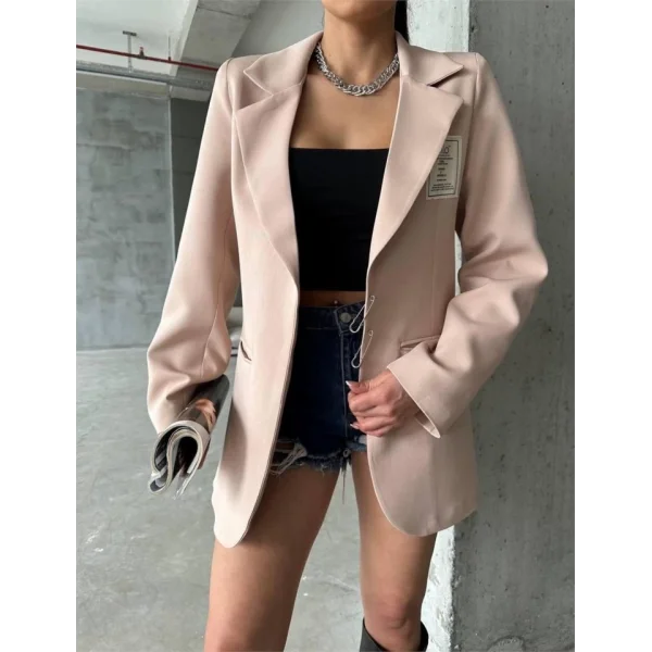 ELLO ETİKETLİ ÇENGELLİ İĞNE DETAYLI CEKET - Pudra