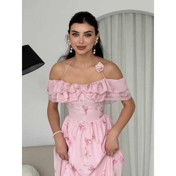 Elmi Çiçek Detaylı Elbise