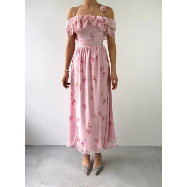 Elmi Çiçek Detaylı Elbise