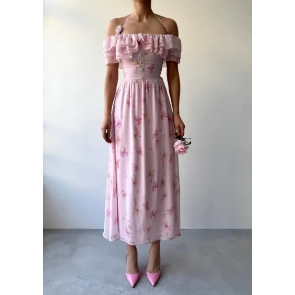 Elmi Çiçek Detaylı Elbise