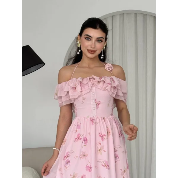 Elmi Çiçek Detaylı Elbise