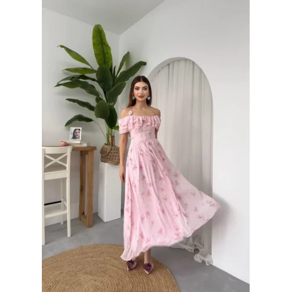 Elmi Çiçek Detaylı Elbise