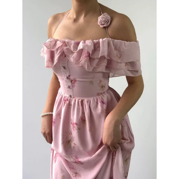 Elmi Çiçek Detaylı Elbise