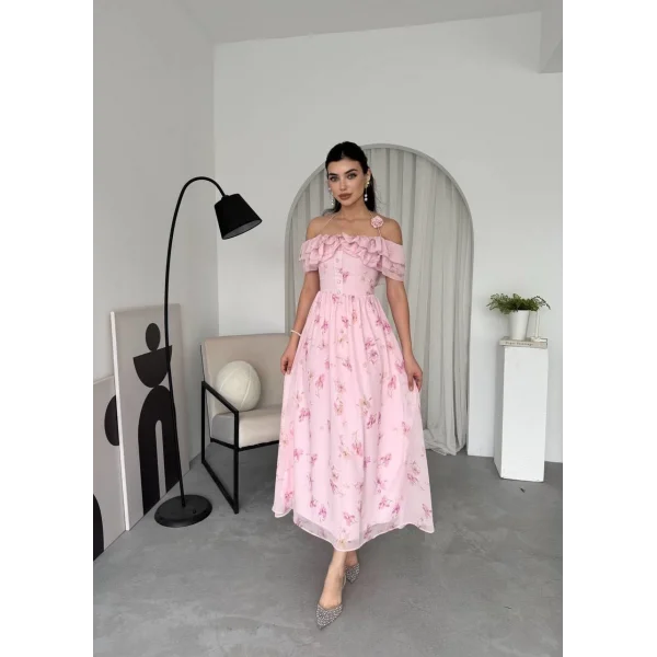 Elmi Çiçek Detaylı Elbise