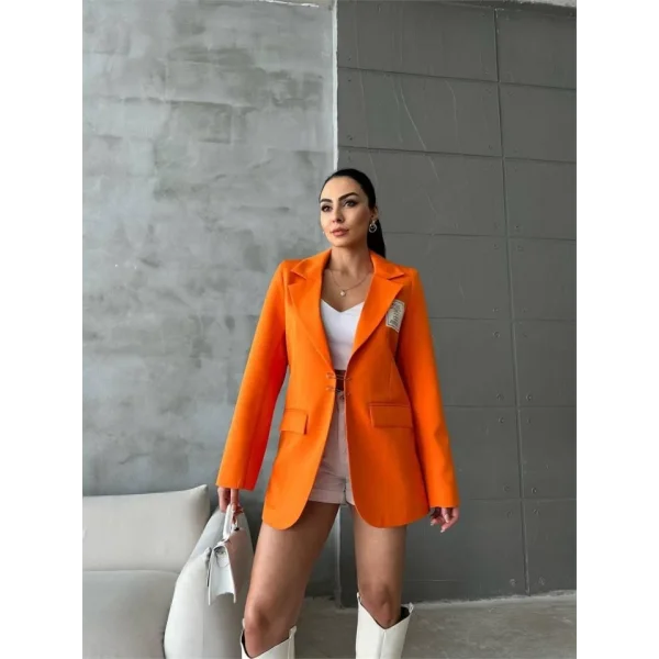 EO ETİKETİ ÇENGEİ İĞNE DETAYI CEKET  Orange