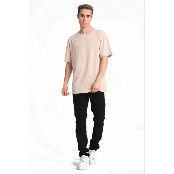 Erkek 24/1 Düz A Kalite Oversize T-shirt - Bej