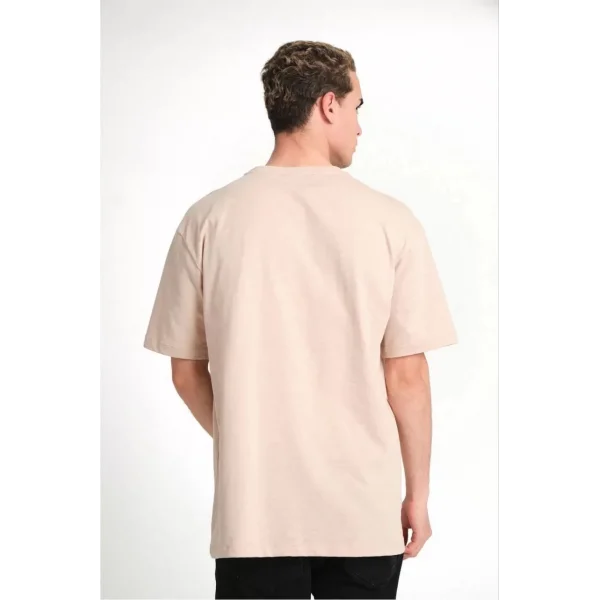 Erkek 24/1 Düz A Kalite Oversize T-shirt - Bej