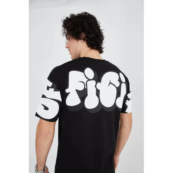 Erkek 24/1 Penye Baskılı T-Shirt - Siyah