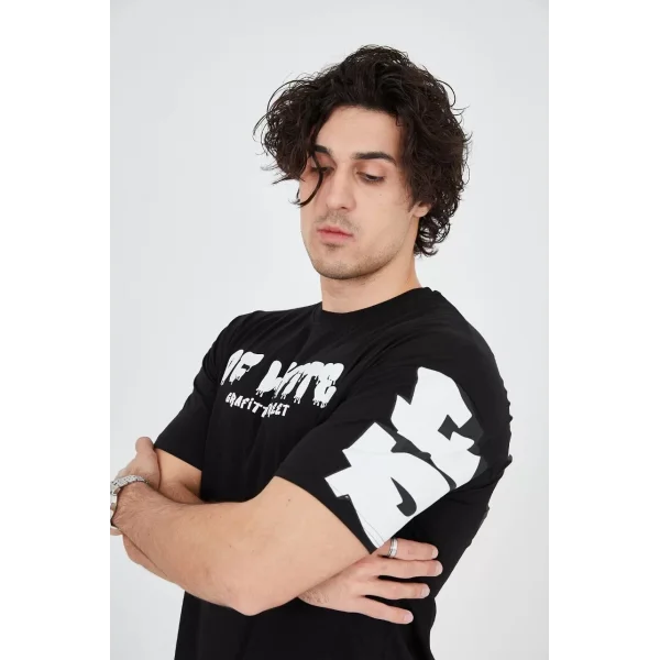 Erkek 24/1 Penye Baskılı T-Shirt - Siyah