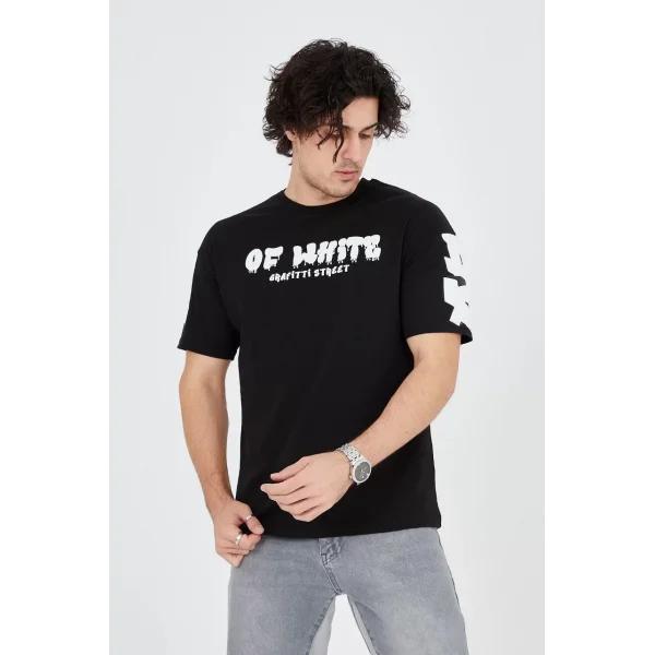 Erkek 24/1 Penye Baskılı T-Shirt - Siyah