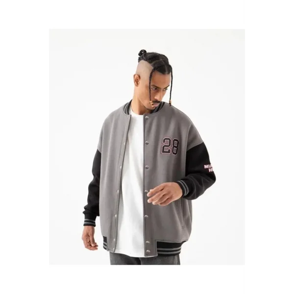 Erkek 28 Baskılı Oversize Üç İplik Kolej Ceket - Füme