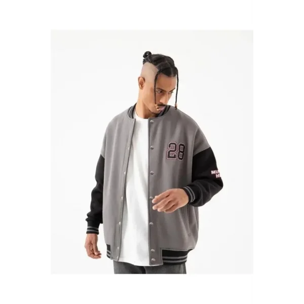 Erkek 28 Baskılı Oversize Üç İplik Kolej Ceket - Füme