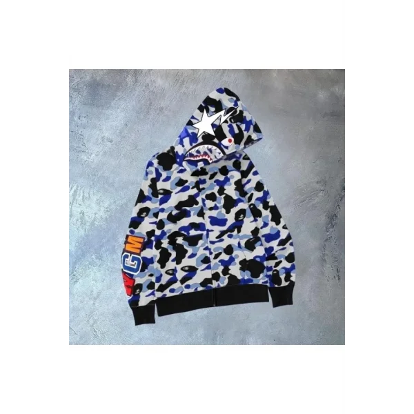 Erkek 3 İplik Bape Kapüşonu Fermuarlı Hırka - Gri