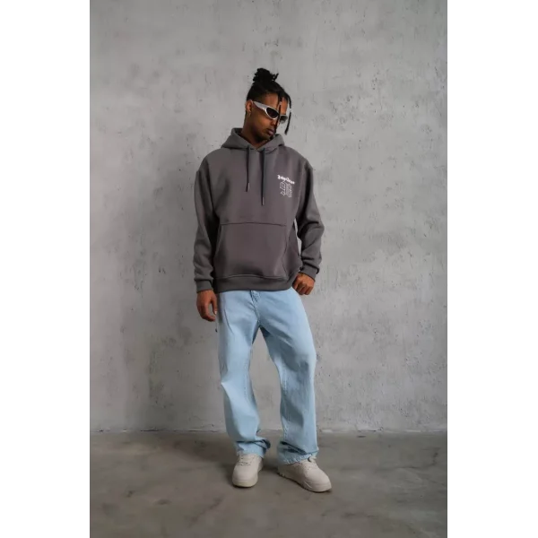 Erkek 98 Baskılı Kapşonlu Sweat - Gri