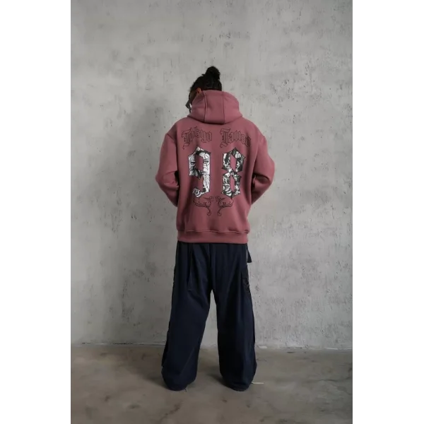 Erkek 98 Baskılı Kapşonlu Sweat - Gül Kurusu