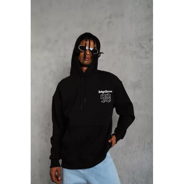 Erkek 98 Baskılı Kapşonlu Sweat - Siyah