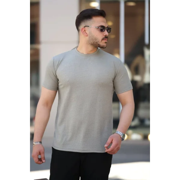 Erkek Ağaç Kabuğu Desenli Kısa Kollu T-shirt