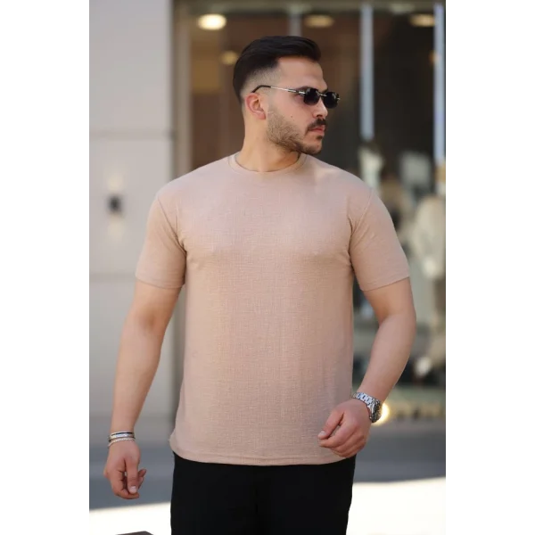 Erkek Ağaç Kabuğu Desenli Kısa Kollu T-shirt