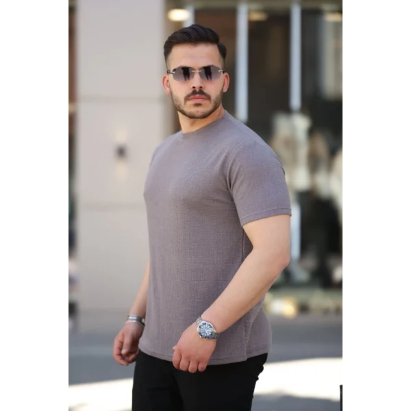 Erkek Ağaç Kabuğu Desenli Kısa Kollu T-shirt