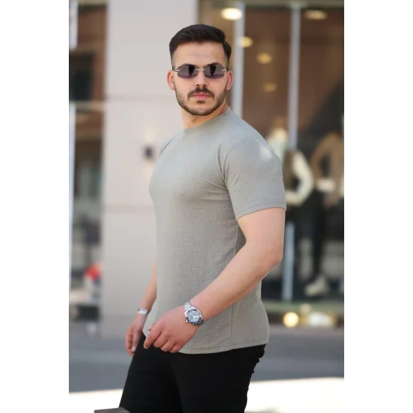 Erkek Ağaç Kabuğu Desenli Kısa Kollu T-shirt
