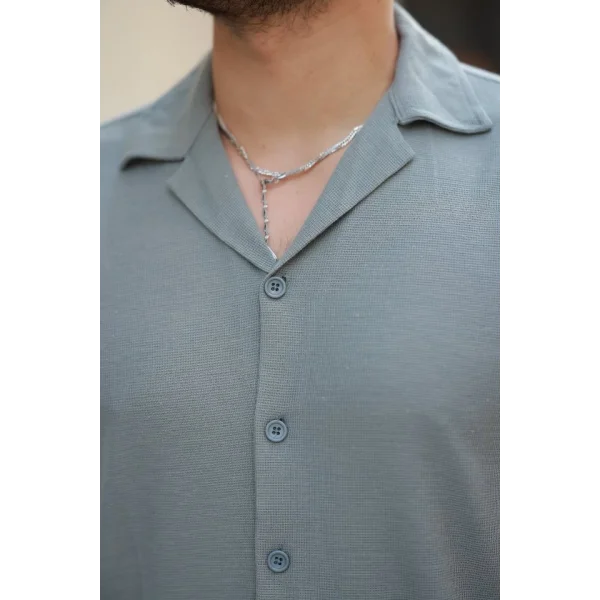 Erkek Apaç Yaka örme Kumaş Kısa Kollu Gömlek