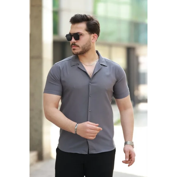 Erkek Apaj Yaka Kısa Kollu Gömlek