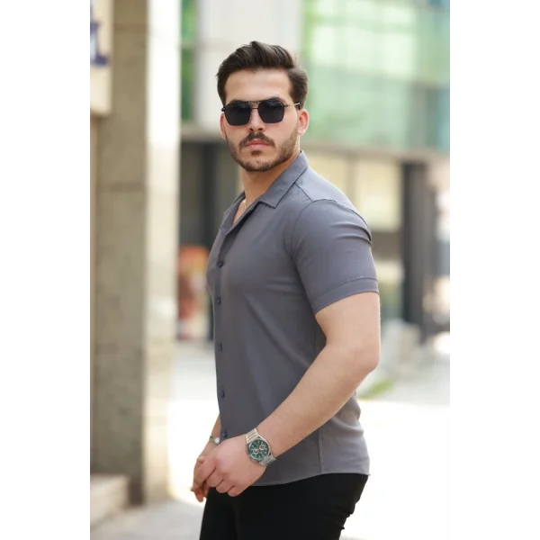 Erkek Apaj Yaka Kısa Kollu Gömlek