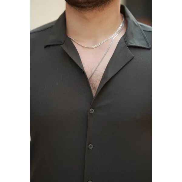 Erkek Apaj Yaka Kısa Kollu Gömlek