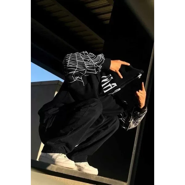 Erkek Bape Spider Baskılı Oversize Hırka - Siyah