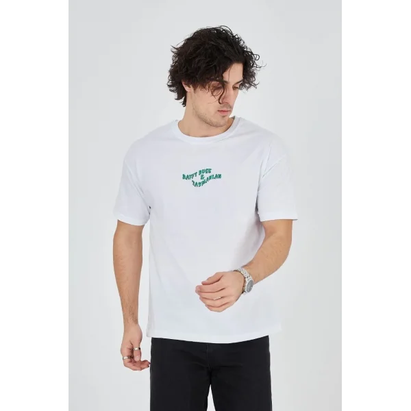 Erkek Baskılı 24/1 Penye T-Shirt - Beyaz