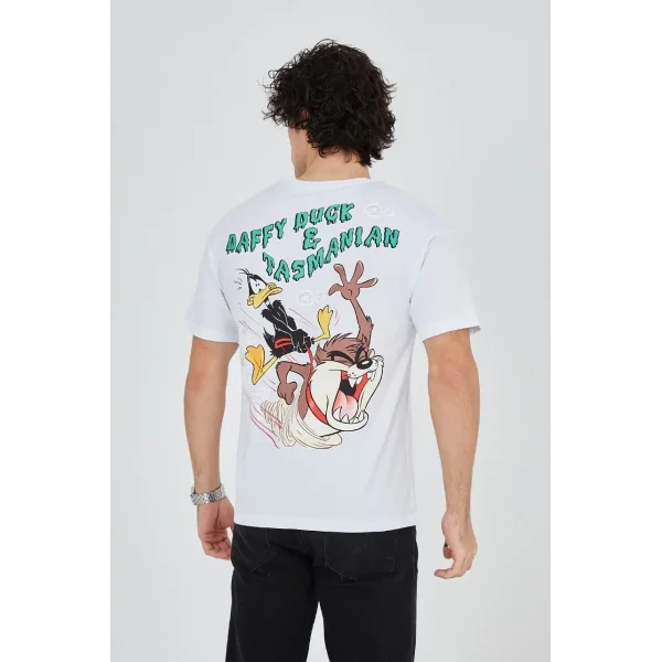 Erkek Baskılı 24/1 Penye T-Shirt - Beyaz