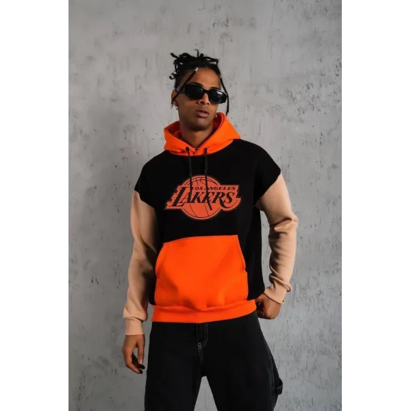 Erkek Baskılı Çok Parçalı Kapüşonlu Sweatshirt - Siyah