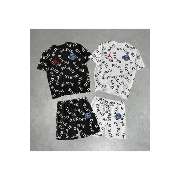 Erkek Baskılı İkili Şort Takım - Siyah