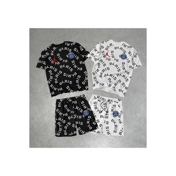 Erkek Baskılı İkili Şort Takım - Siyah