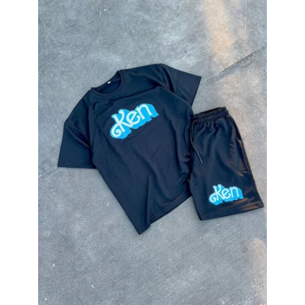 Erkek Baskılı İkili Şort Takım - Siyah