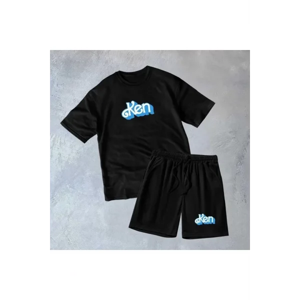 Erkek Baskılı İkili Şort Takım - Siyah