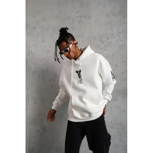 Erkek Baskılı Kapüşonlu Sweat - Beyaz