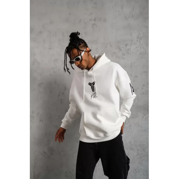 Erkek Baskılı Kapüşonlu Sweat - Beyaz