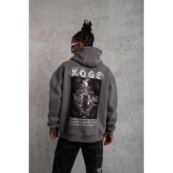 Erkek Baskılı Kapüşonlu Sweat - Gri