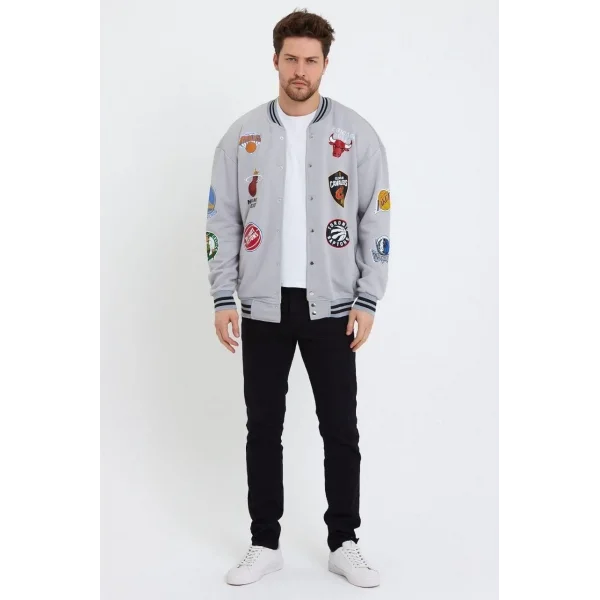 Erkek Baskılı Kolej Ceket - Gri