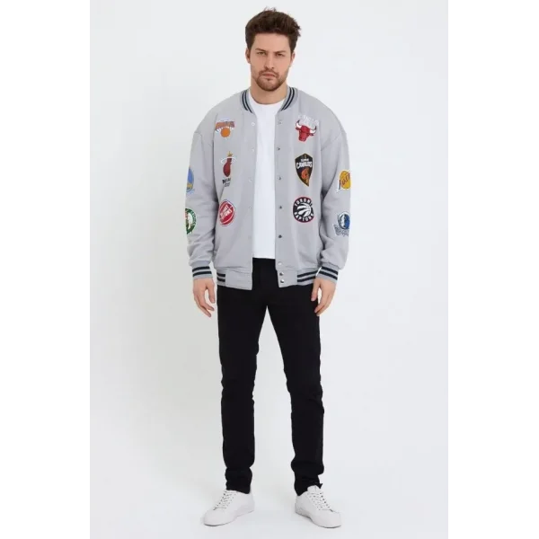Erkek Baskılı Kolej Ceket - Gri