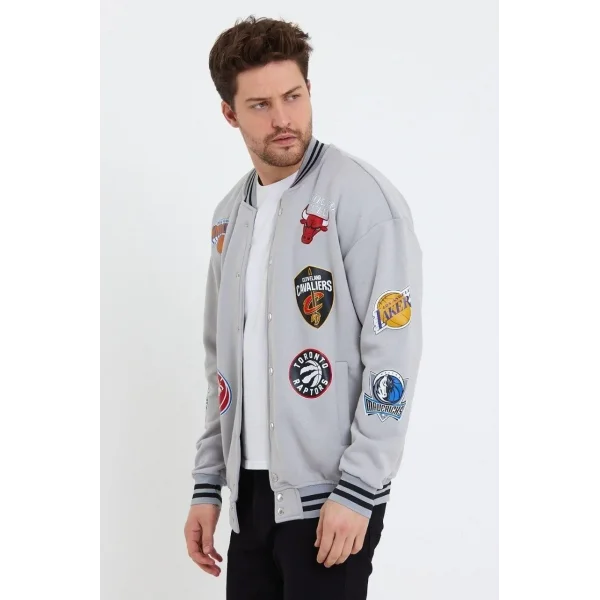 Erkek Baskılı Kolej Ceket - Gri