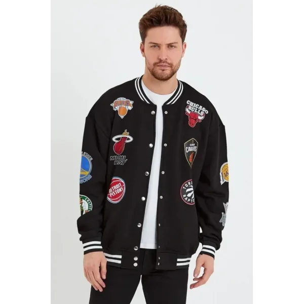 Erkek Baskılı Kolej Ceket - Siyah