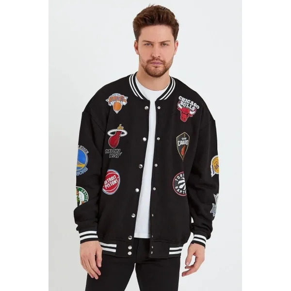 Erkek Baskılı Kolej Ceket - Siyah