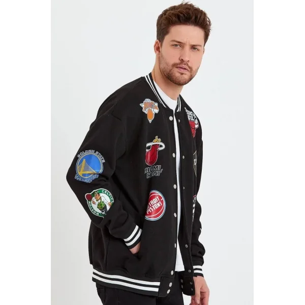 Erkek Baskılı Kolej Ceket - Siyah