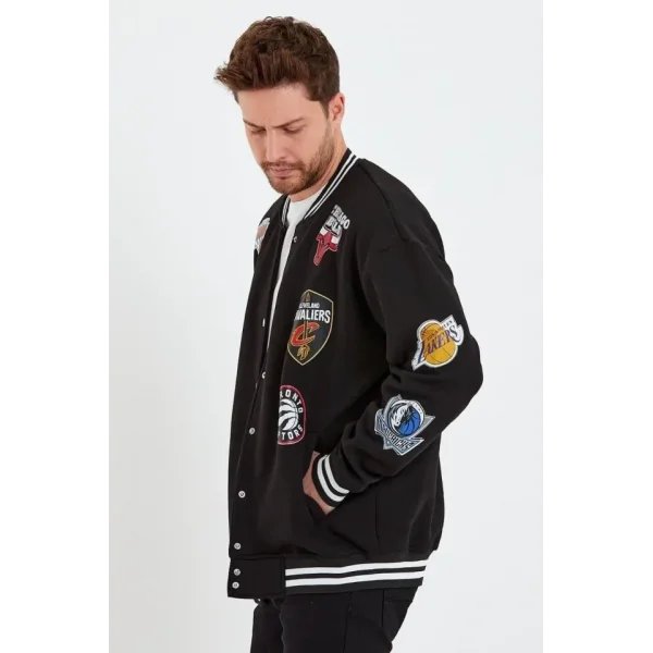 Erkek Baskılı Kolej Ceket - Siyah