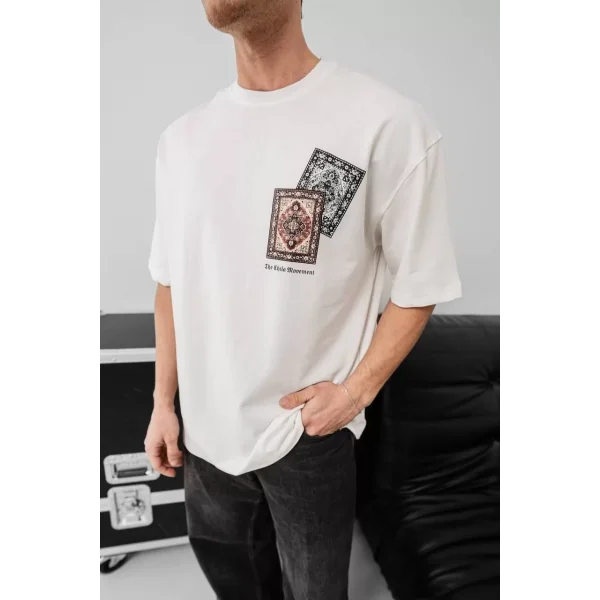 Erkek Baskılı Oversize T-shirt - Beyaz