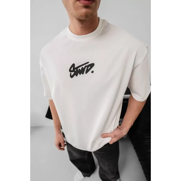 Erkek Baskılı Oversize T-shirt - Beyaz